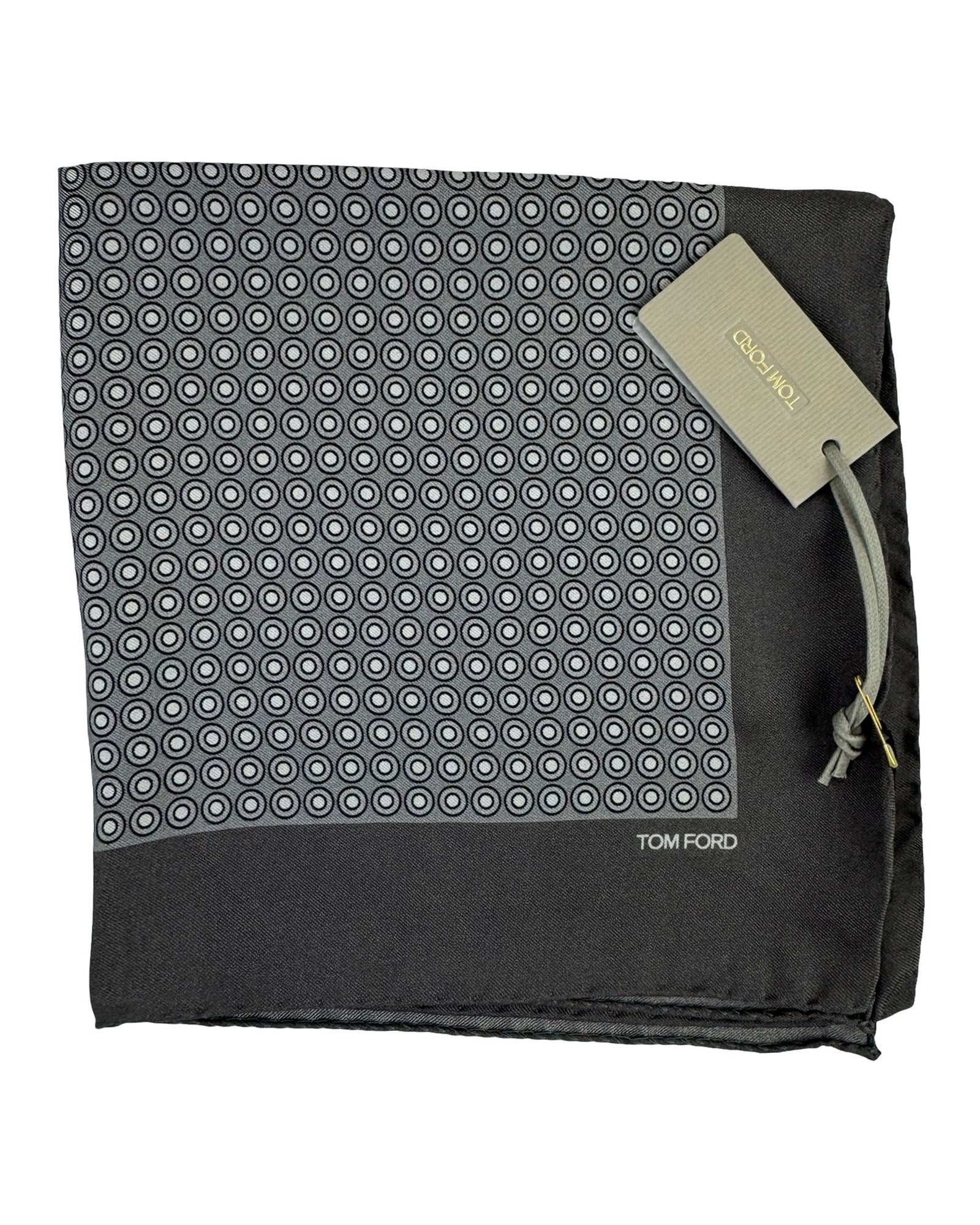Tom Ford Silk Pocket Square Gray Geometric Dots