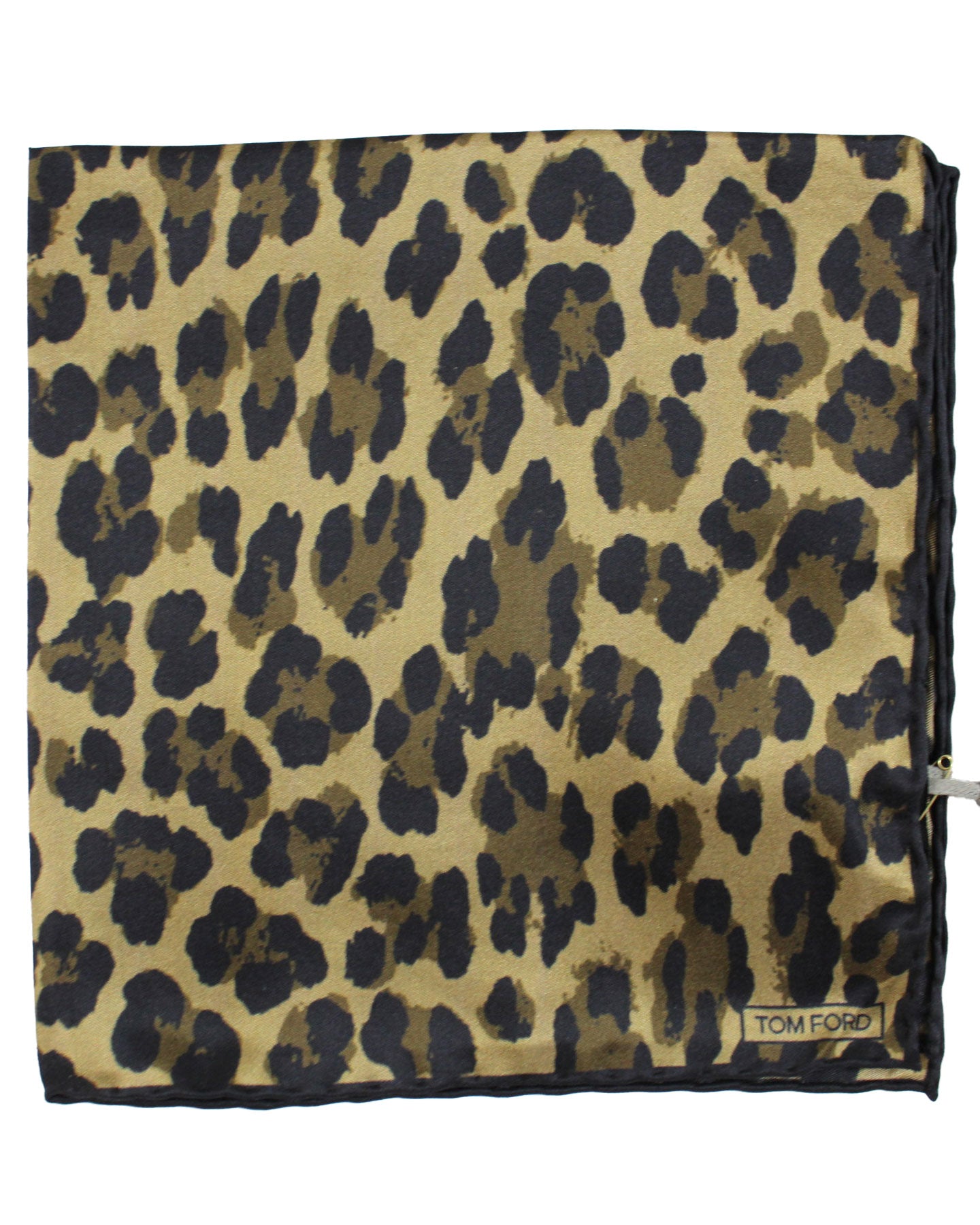 Tom Ford Silk Pocket Square Taupe Black Cheetah Design