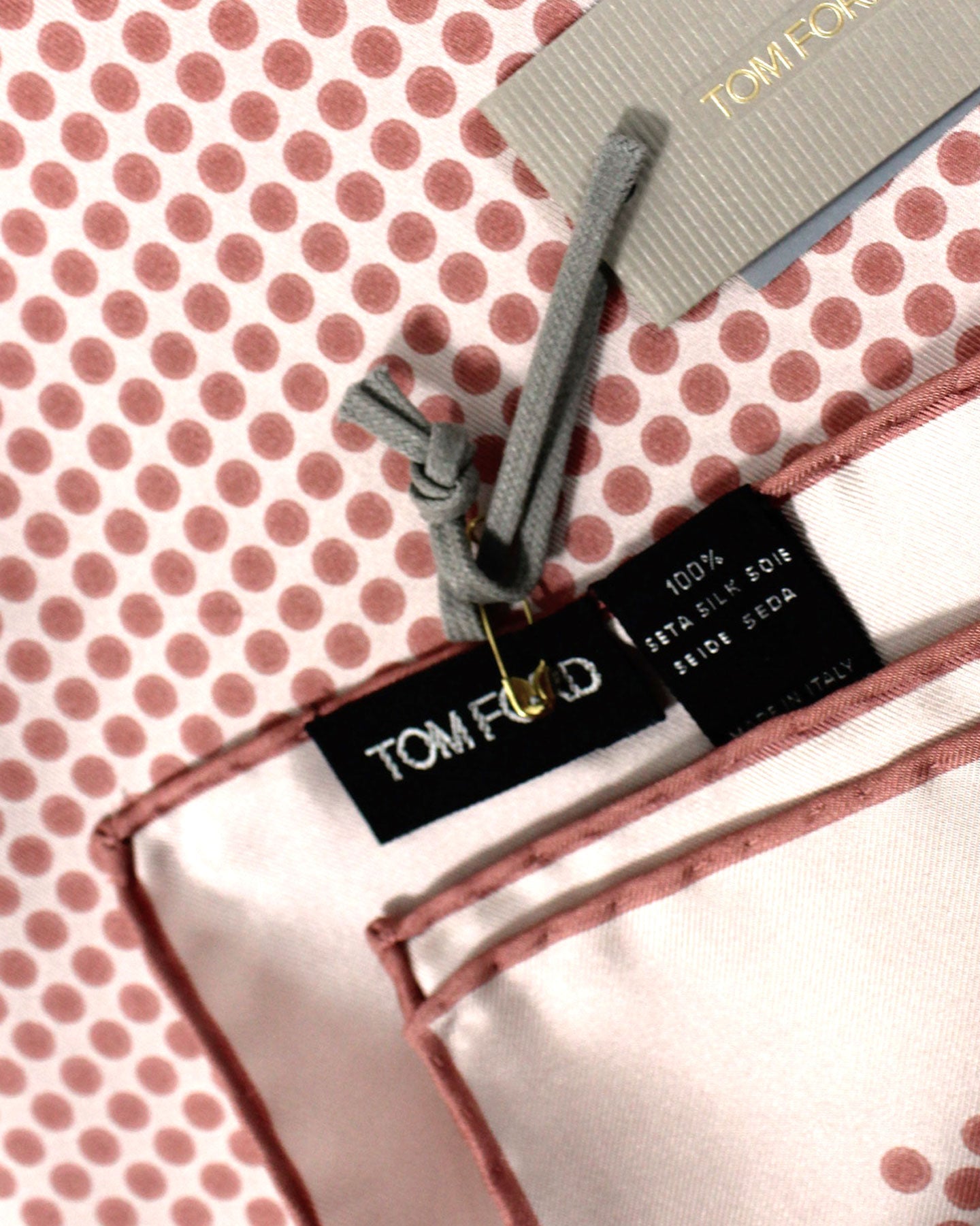 Tom Ford Silk Pocket Square Pink Dots Design