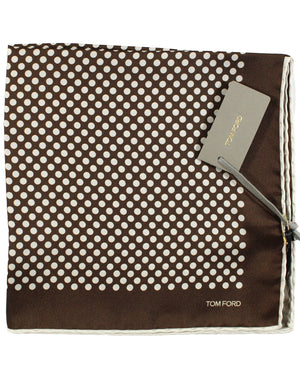 Tom Ford Silk Pocket Square Brown Dots Design