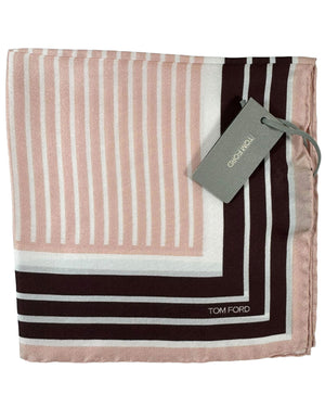 Tom Ford Silk Pocket Square Pink Brown Stripes