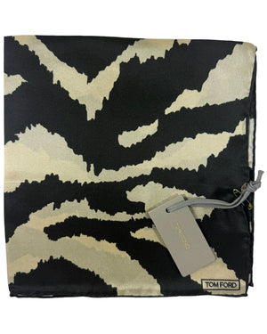 Tom Ford Silk Pocket Square Black Tan Tiger