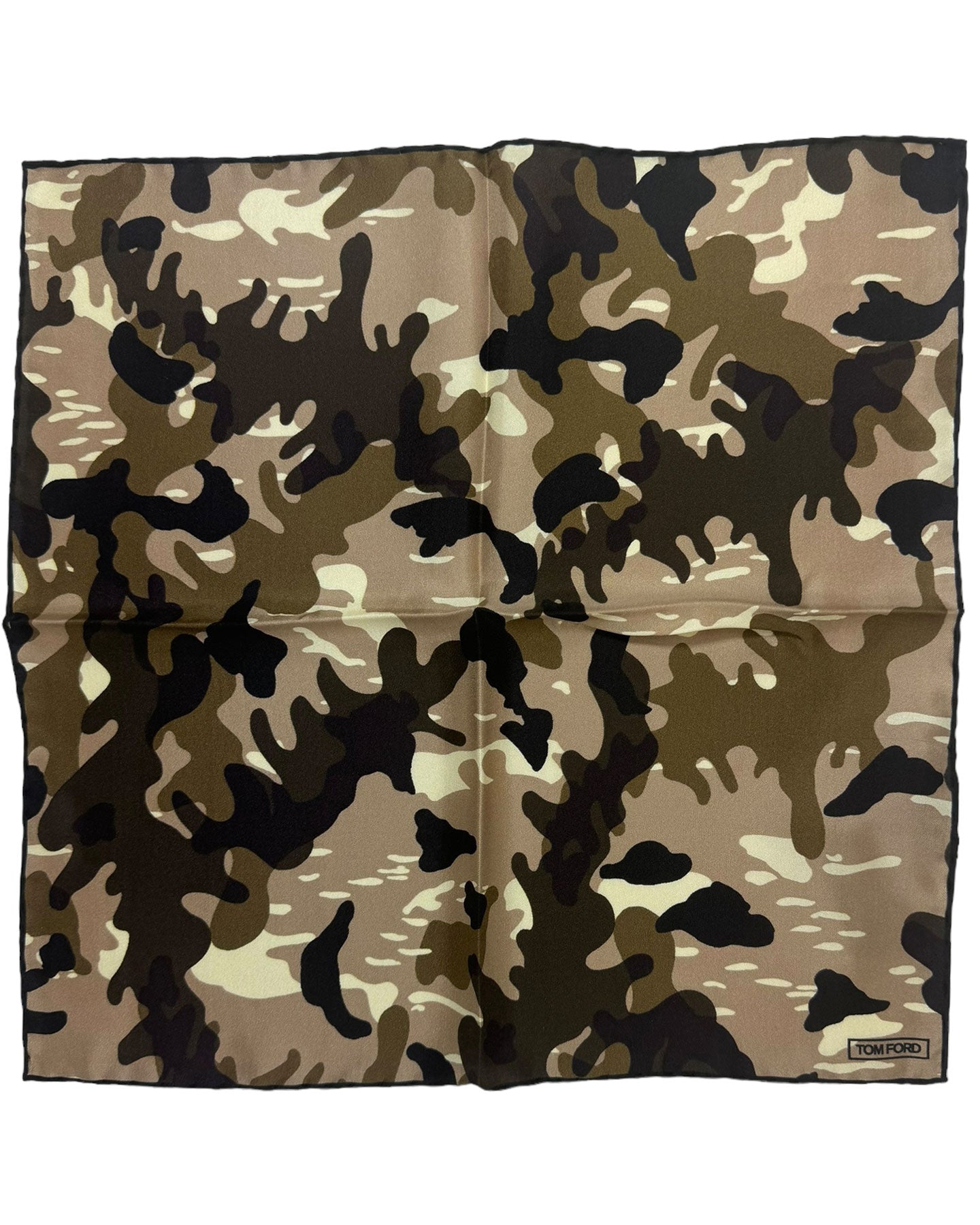 Tom Ford Silk Pocket Square Brown Camouflage