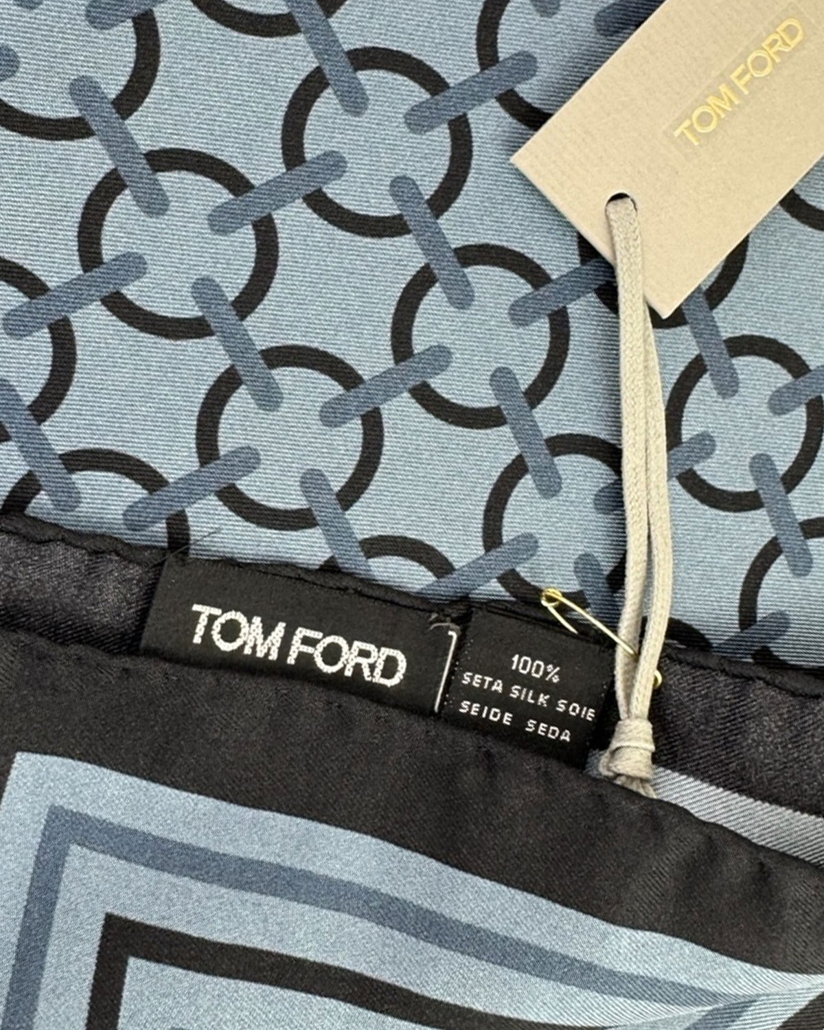 Tom Ford Silk Pocket Square Metal Gray Geometric Design