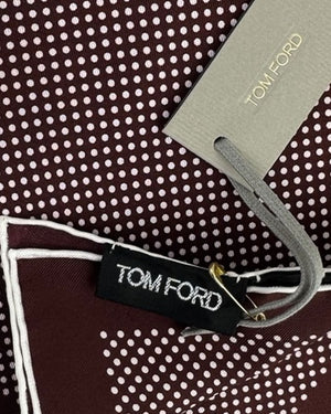 Tom Ford Silk Pocket Square Maroon White Dots