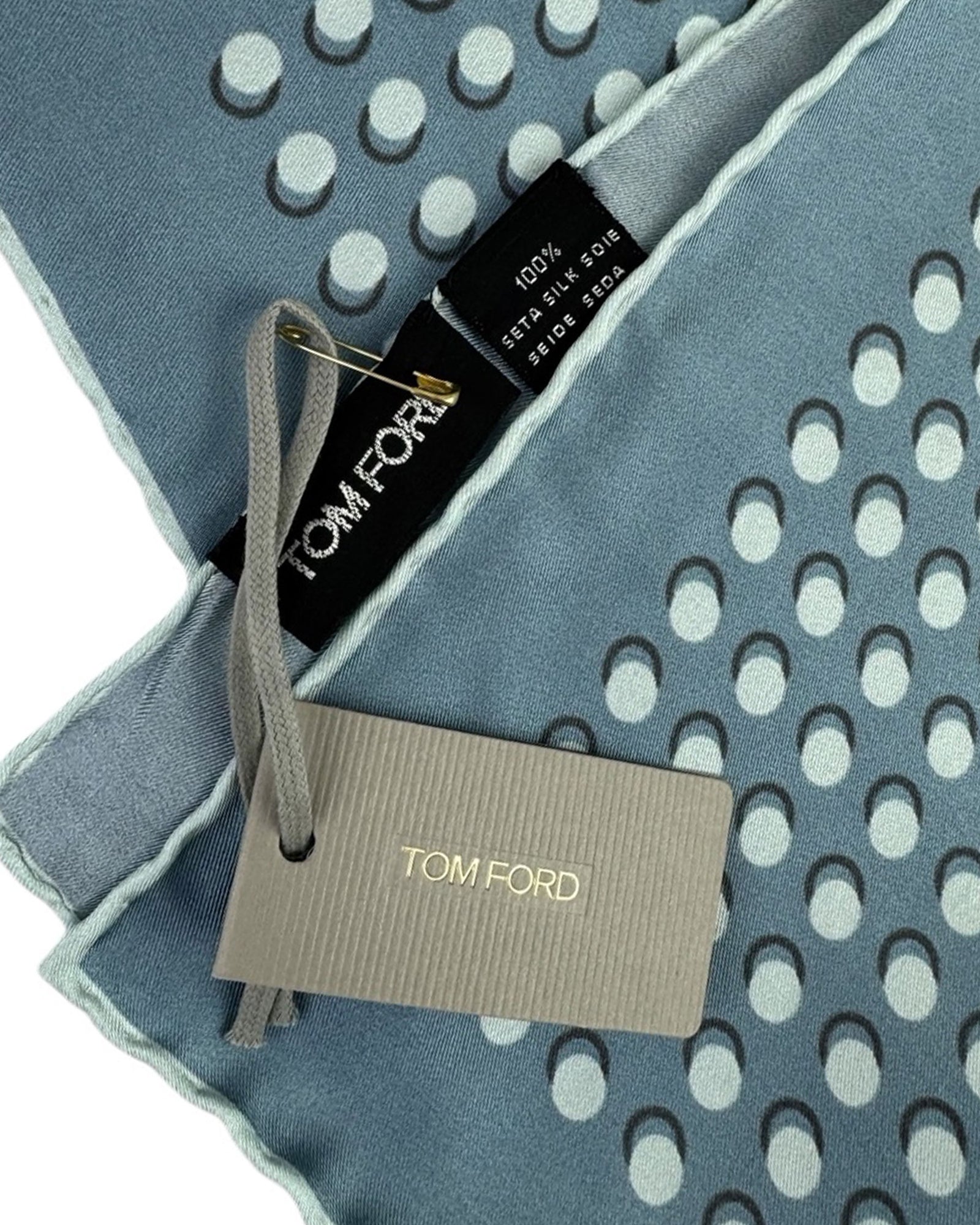 Tom Ford Silk Pocket Square Metal Gray Polka Dots