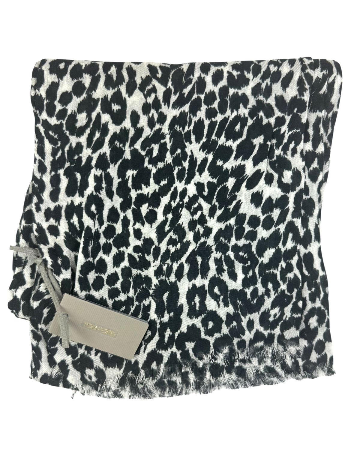 Tom Ford Scarf Gray Black Leopard Design