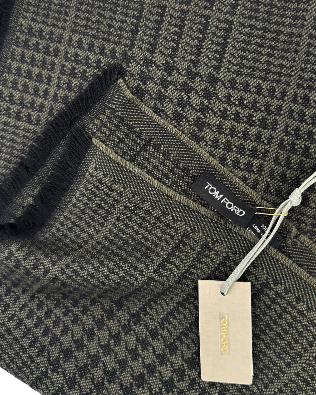 Tom Ford Scarf Gray Black Glen Plaid - Wool