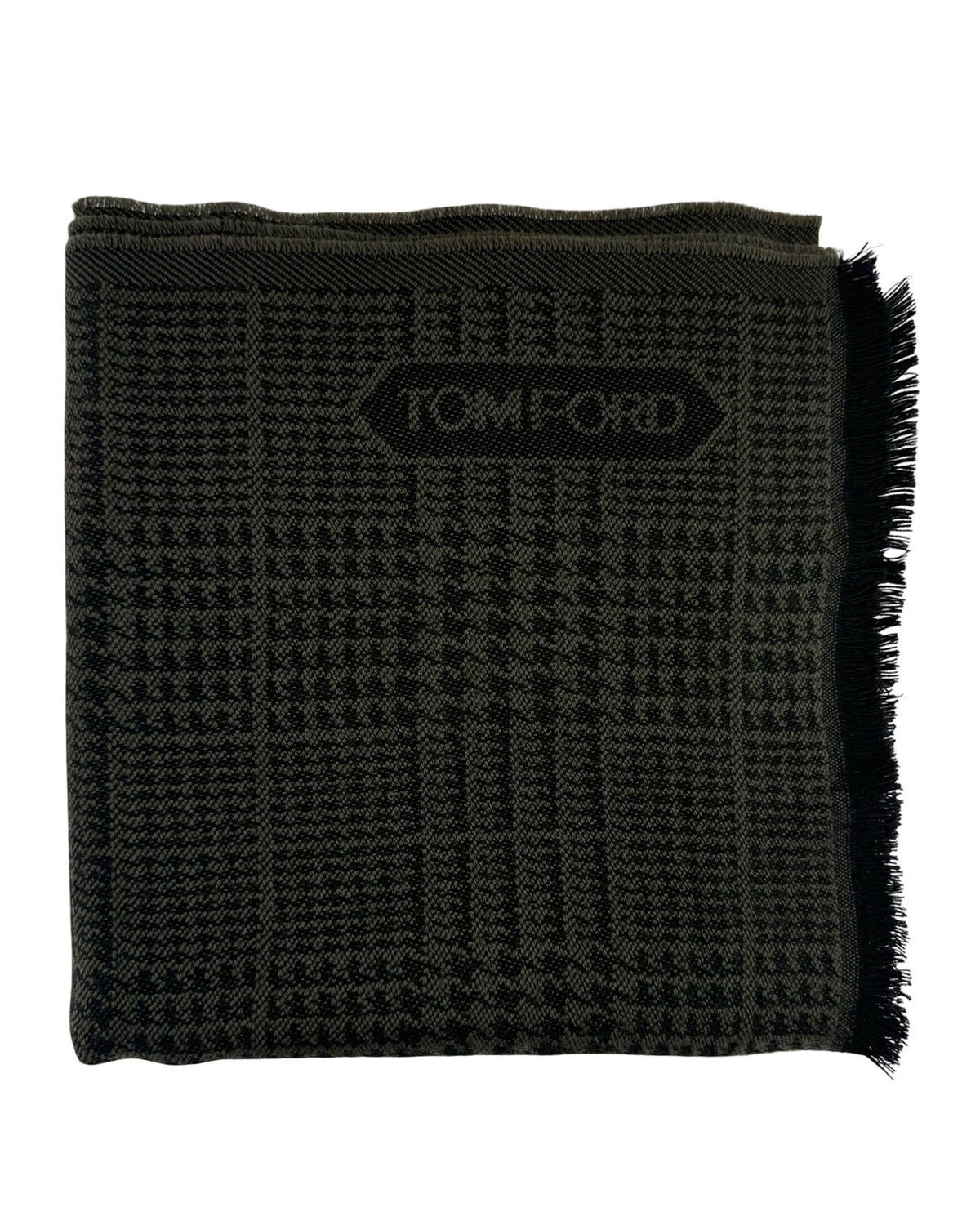Tom Ford Scarf Gray Black Glen Plaid - Wool