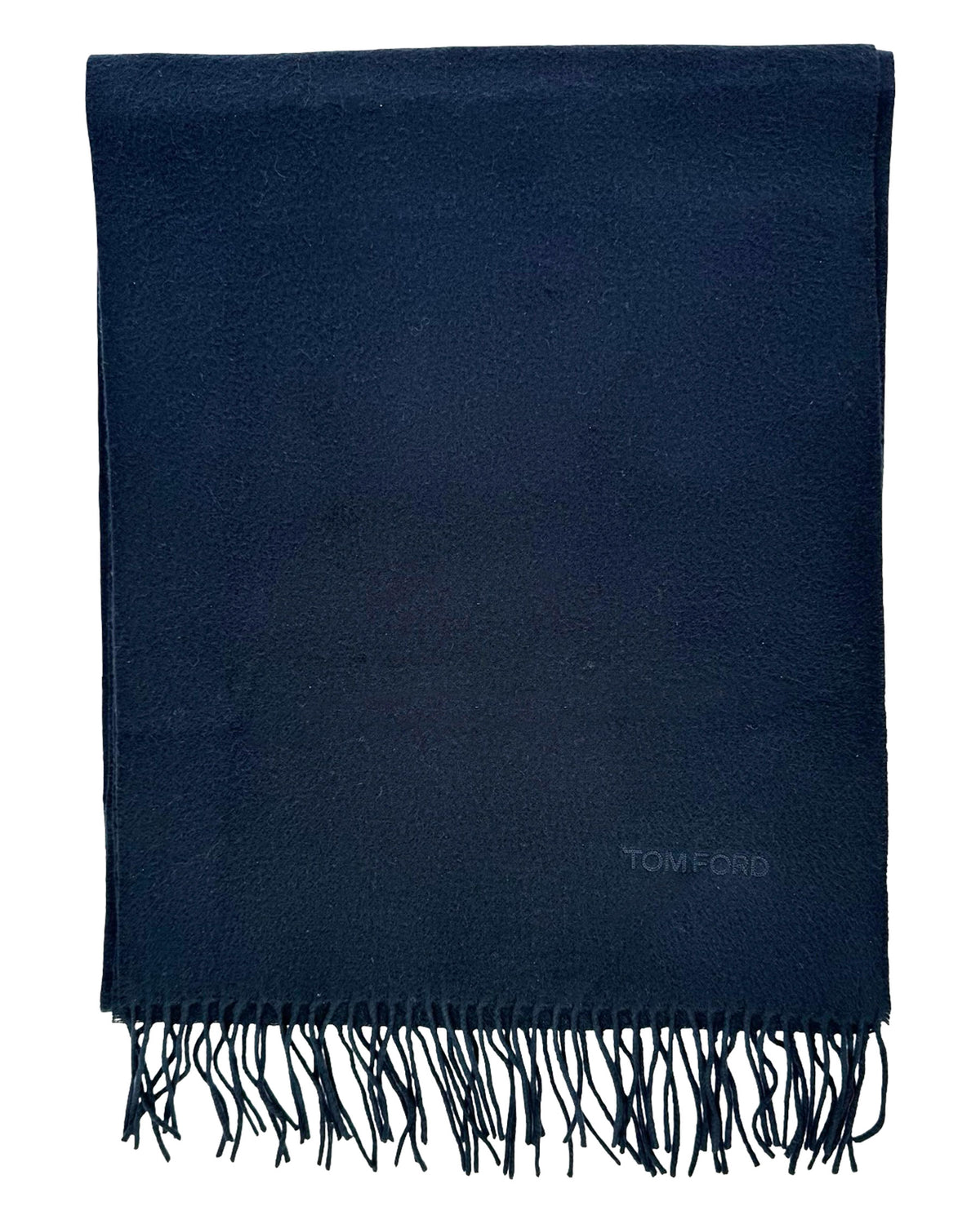 Tom Ford Silk Scarf Dark Blue Solid Fringe