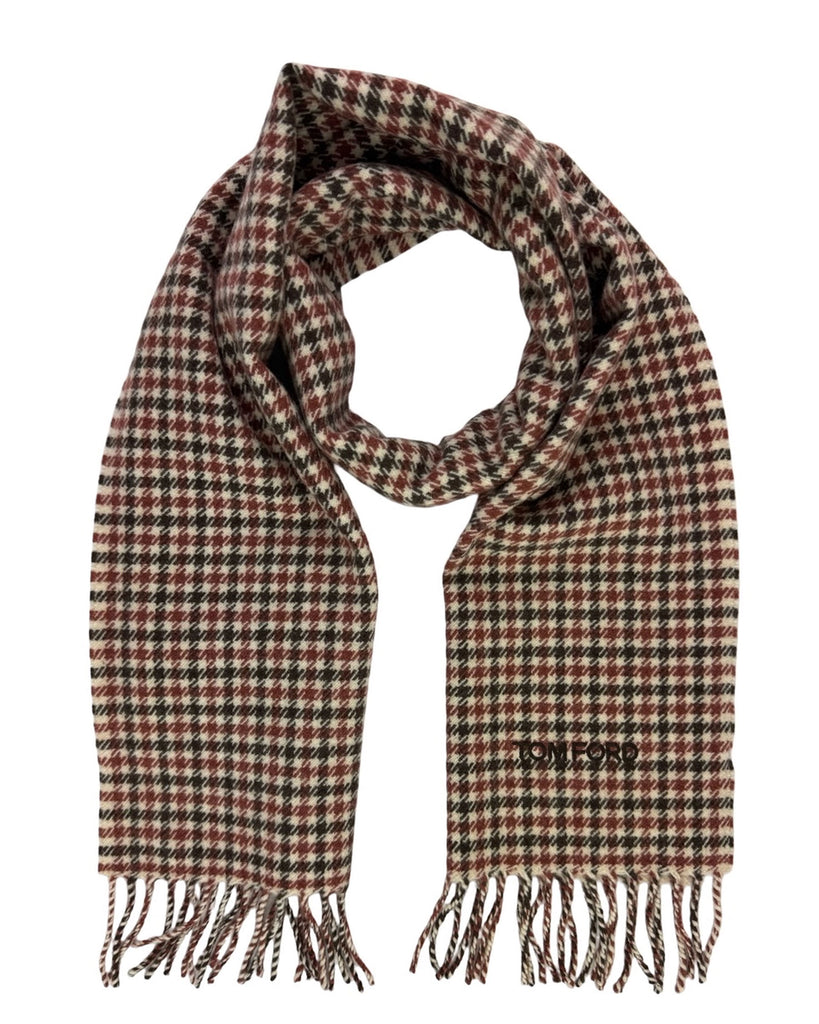 Tom Ford Scarf Maroon Houndstooth Check - Wool Cashmere - Tie Deals