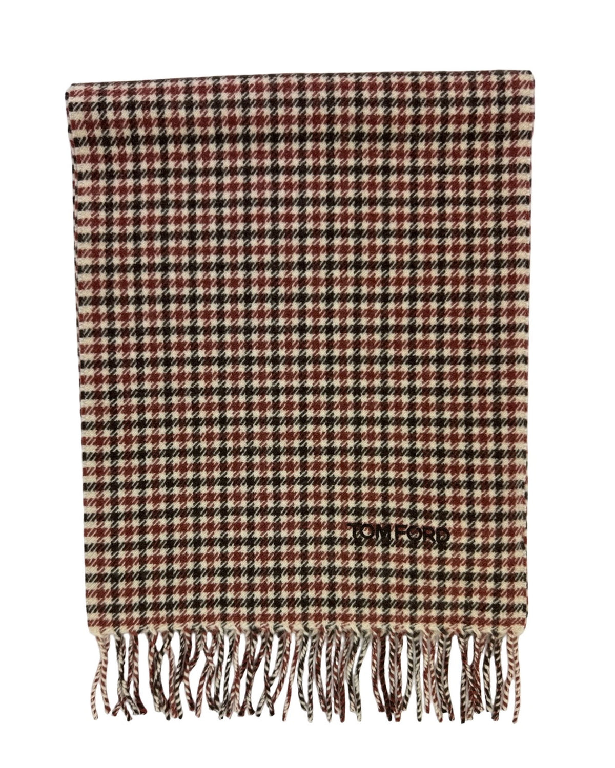 Tom Ford Scarf Maroon Houndstooth Check - Wool Cashmere
