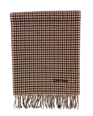 Tom Ford Scarf Maroon Houndstooth Check - Wool Cashmere