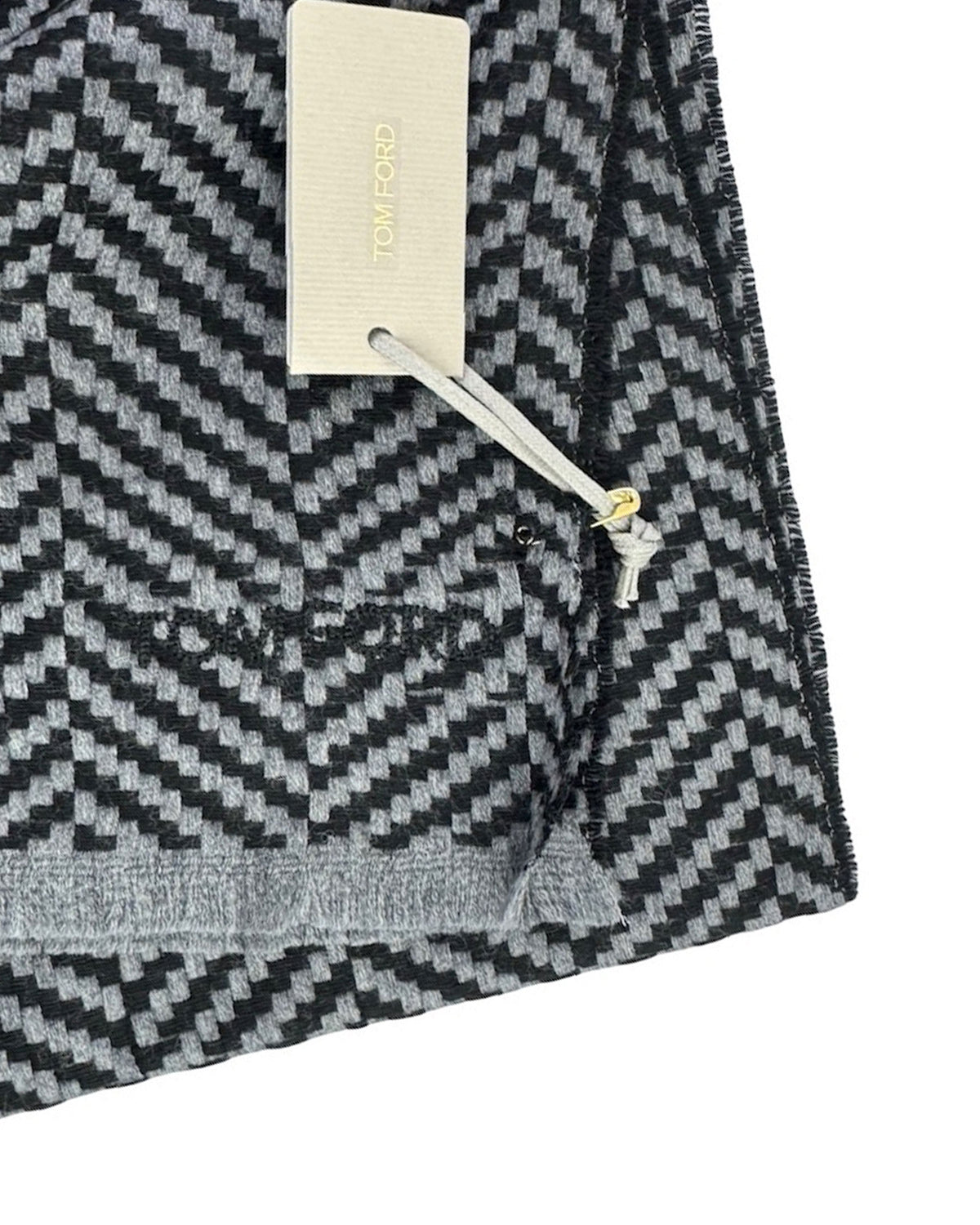 Tom Ford Cashmere Scarf Gray Black Herringbone SALE