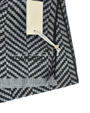 Tom Ford Cashmere Scarf Gray Black Herringbone SALE