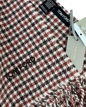 Tom Ford Scarf Maroon Houndstooth Check - Wool Cashmere