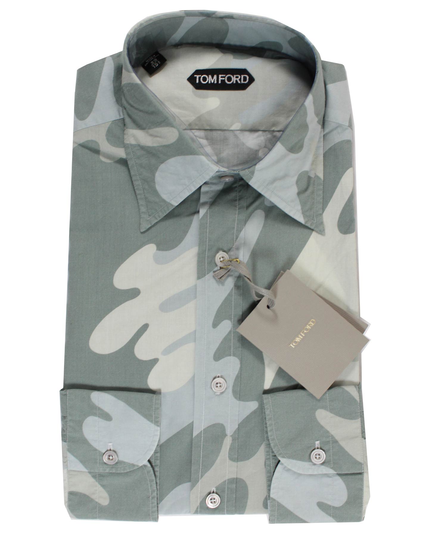 Tom Ford Sport Shirt Ceylon Gray Camo 39 - 15 1/2 SALE - Tie Deals
