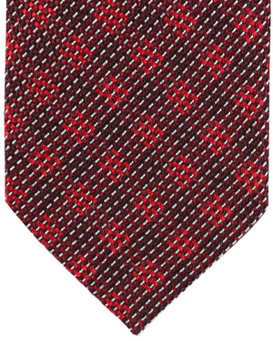 Tom Ford Tie Maroon Red Silver Stripes Gingham