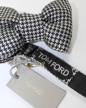 Tom Ford Silk Bow Tie Black Silver Houndstooth