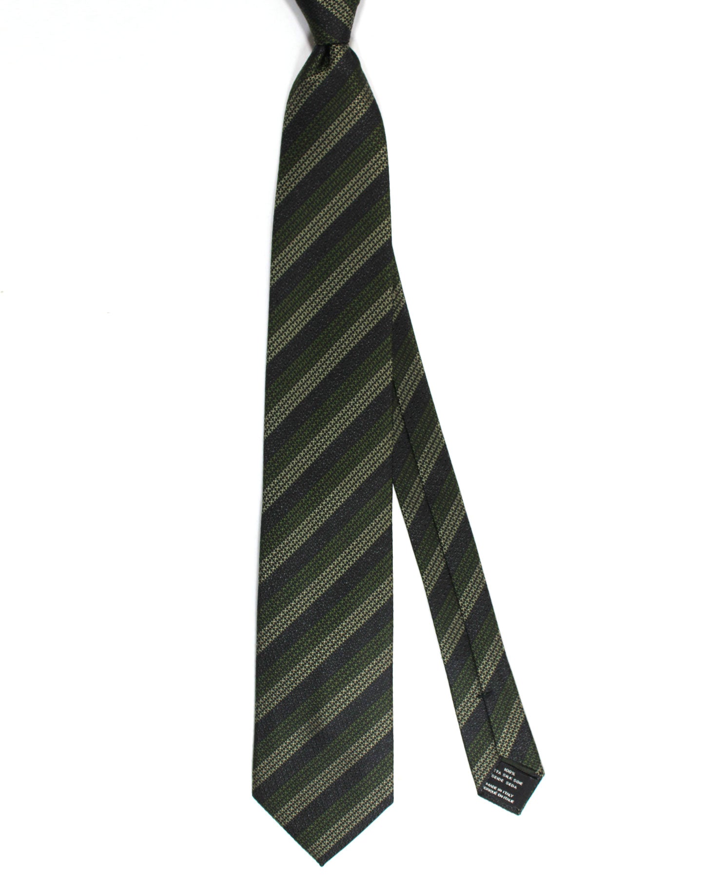 Tom Ford Silk Tie Dark Green Gray Pattern Stripes