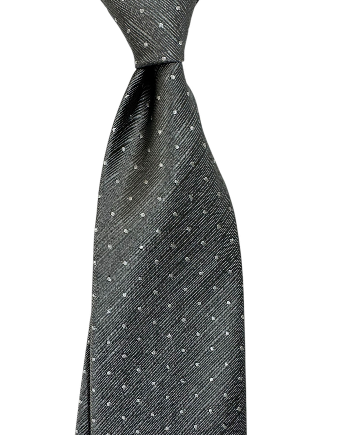 Tom Ford Tie Charcoal Gray Silver Mini Dots - Wide Necktie