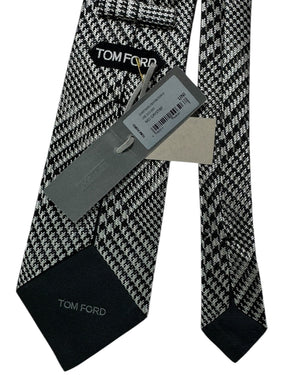 Tom Ford Tie Black Gray Silver Houndstooth Plaid - Wide Necktie