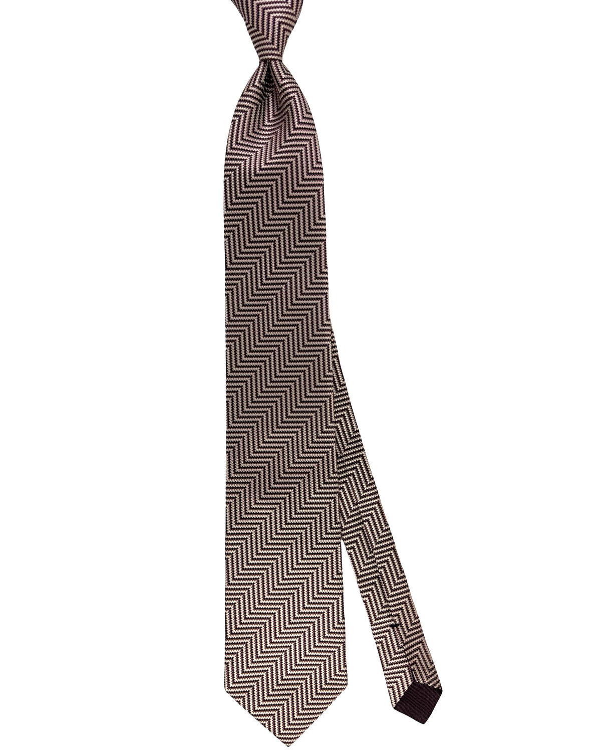 Tom Ford Tie Silver Brown Herringbone - Wide Necktie