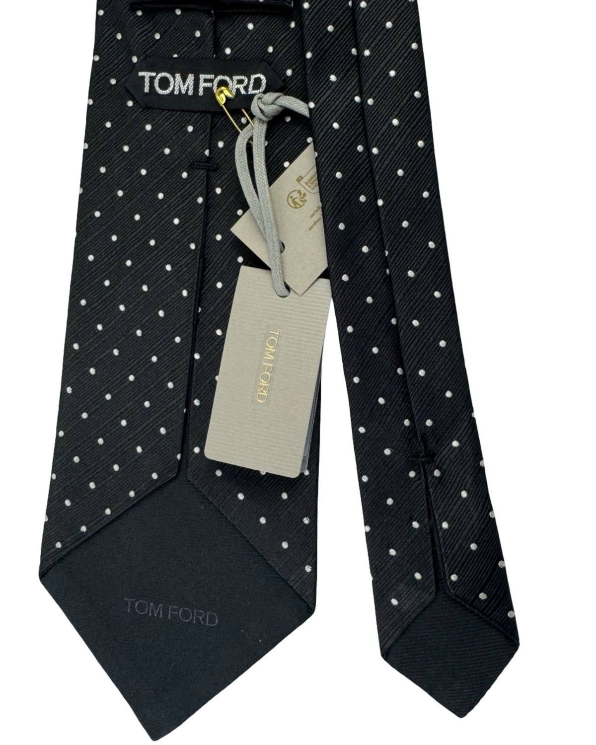 Tom Ford Silk Tie Black Silver Polka Dots - Wide Necktie