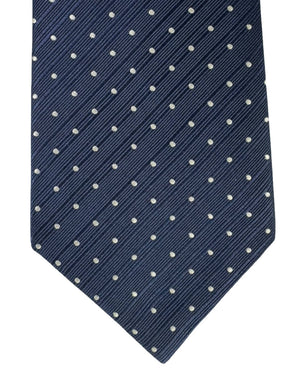 Tom Ford Silk Tie Dark Blue Silver Polka Dots
