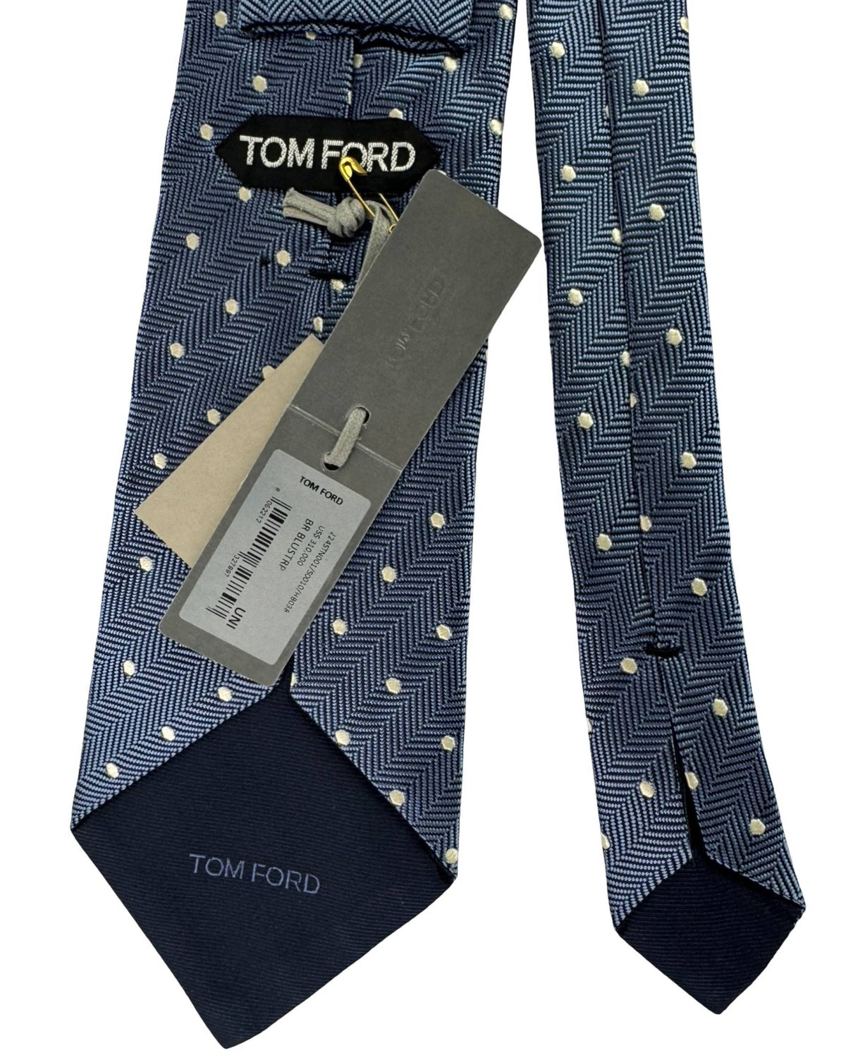 Tom Ford Silk Tie Blue Silver Polka Dots