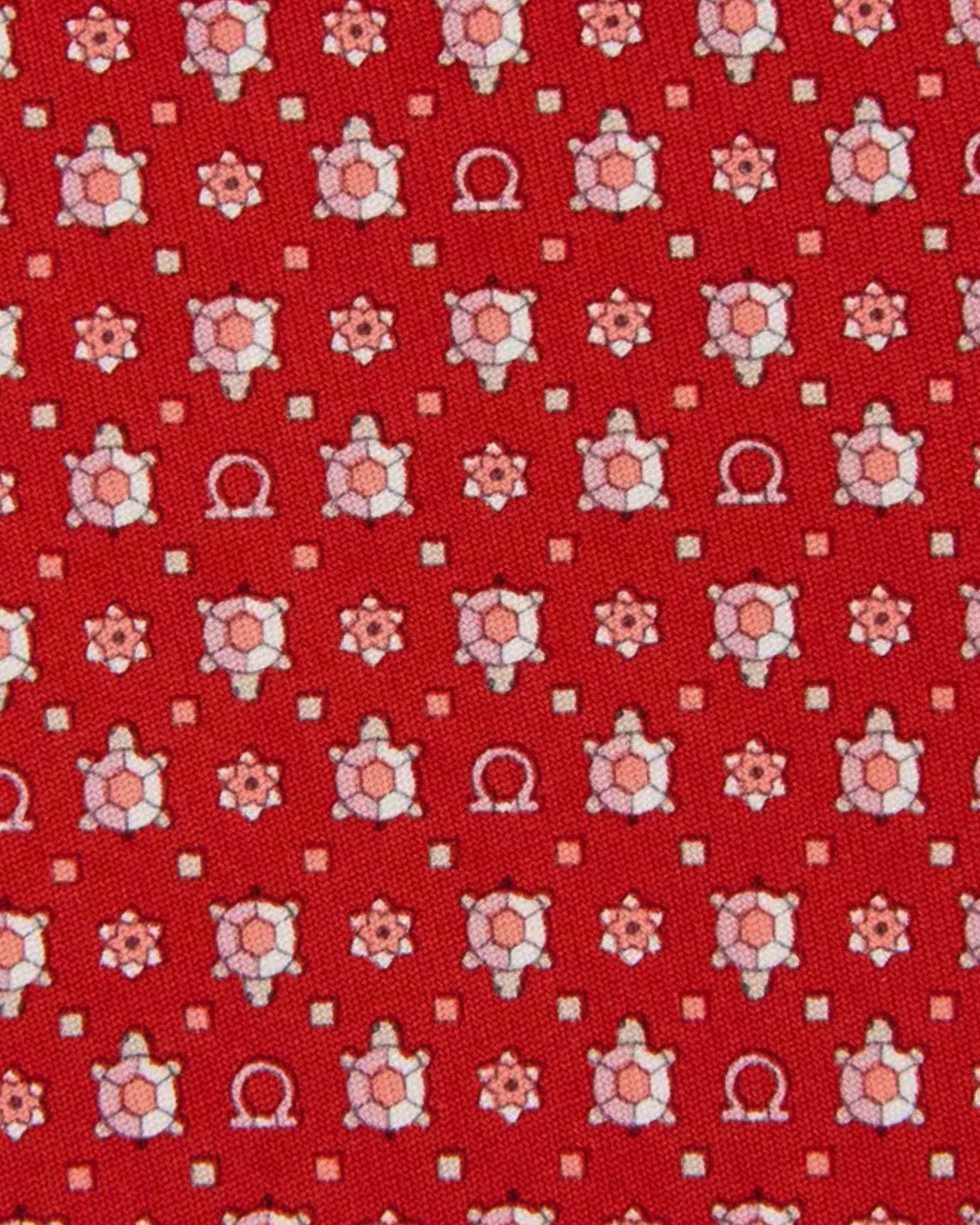  Ferragamo Tie Red Pink Geometric Turtle & Gancini 