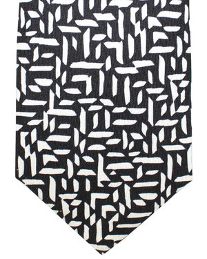 Ungaro Silk Tie Black White Geometric - Narrow Cut Designer Necktie