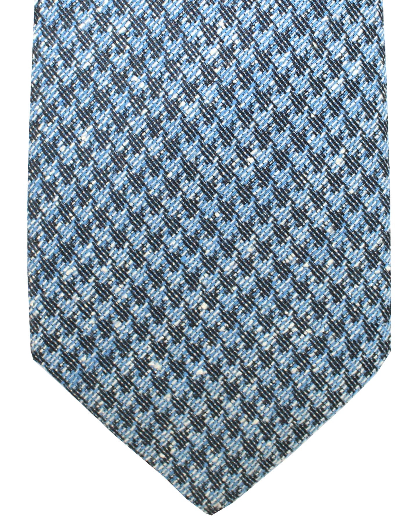 Ungaro Silk Tie Blue Houndstooth - Narrow Cut Designer Necktie