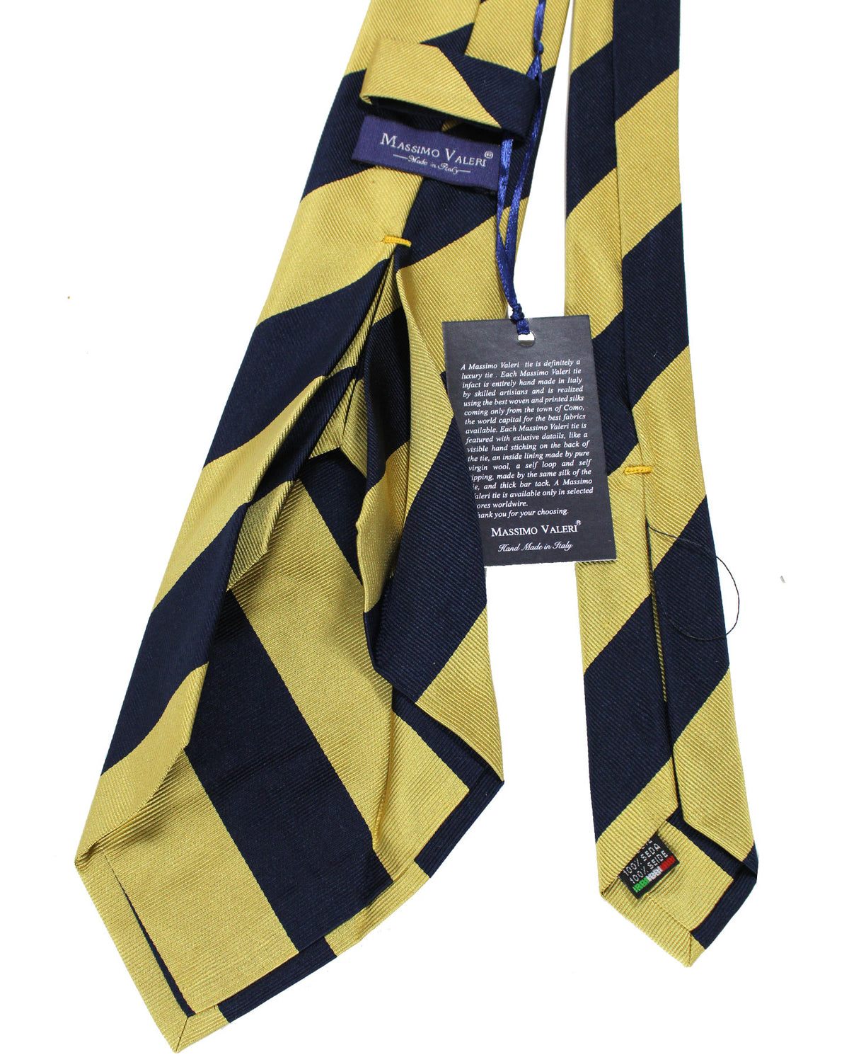 Massimo Valeri 11 Fold Tie Mustard Navy Stripes - Elevenfold Necktie
