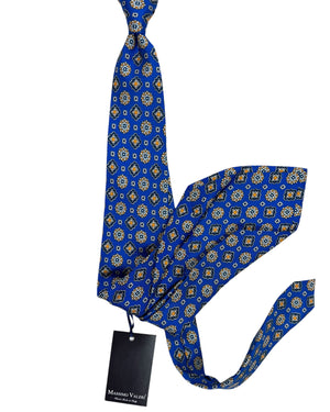 Massimo Valeri 11 Fold Tie Royal Blue Medallion - Sartorial Elevenfold Necktie