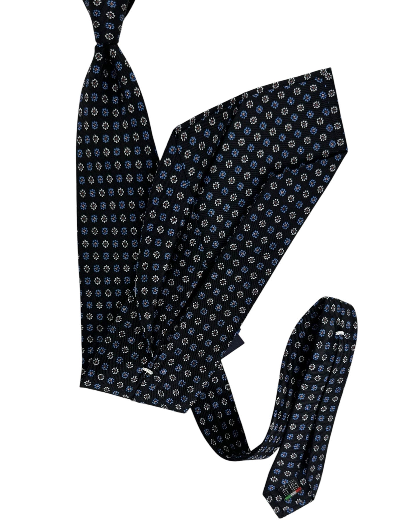 Massimo Valeri 11 Fold Tie Navy Blue Mini Flowers Design - Sartorial Elevenfold Necktie