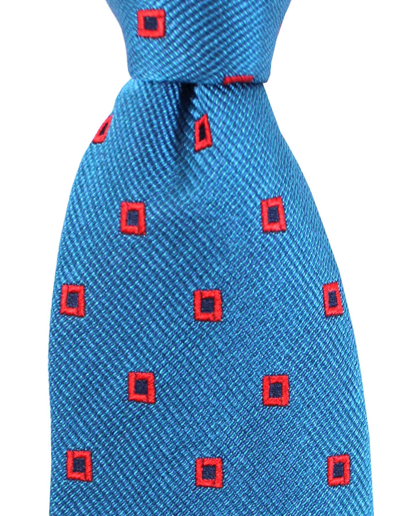 Massimo Valeri 11 Fold Tie Teal Red Squares - Elevenfold Necktie
