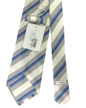 Valextra Silk Tie Silver Royal Blue Stripes - Wide Necktie