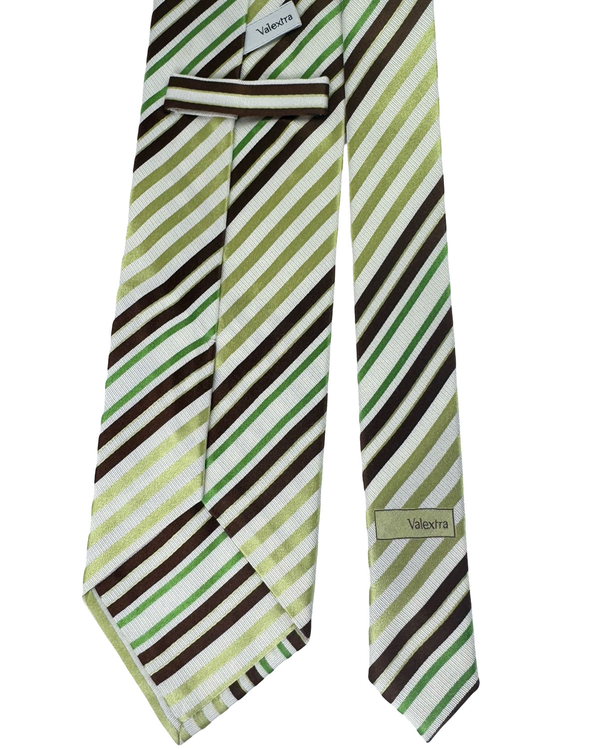 Valextra Silk Tie White Green Stripes Design - Wide Necktie