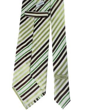 Valextra Silk Tie White Green Stripes Design - Wide Necktie