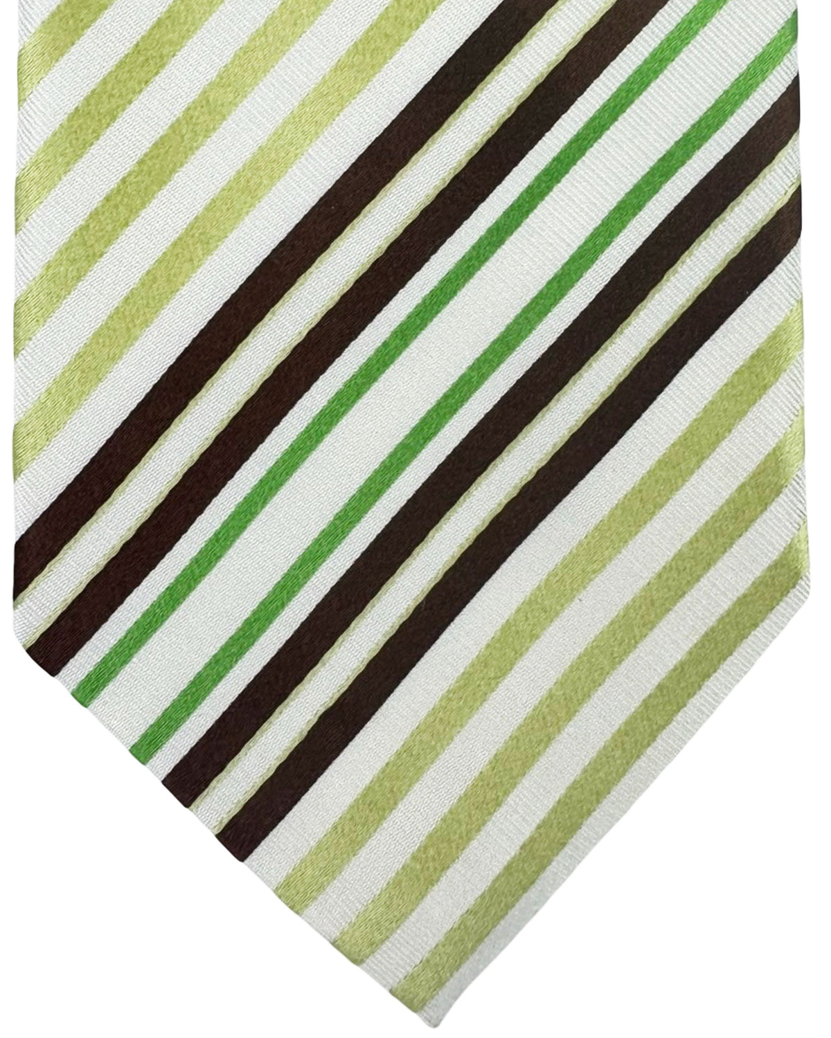 Valextra Silk Tie White Green Stripes Design - Wide Necktie