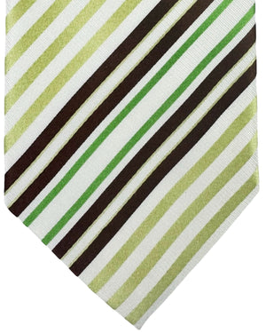 Valextra Silk Tie White Green Stripes Design - Wide Necktie