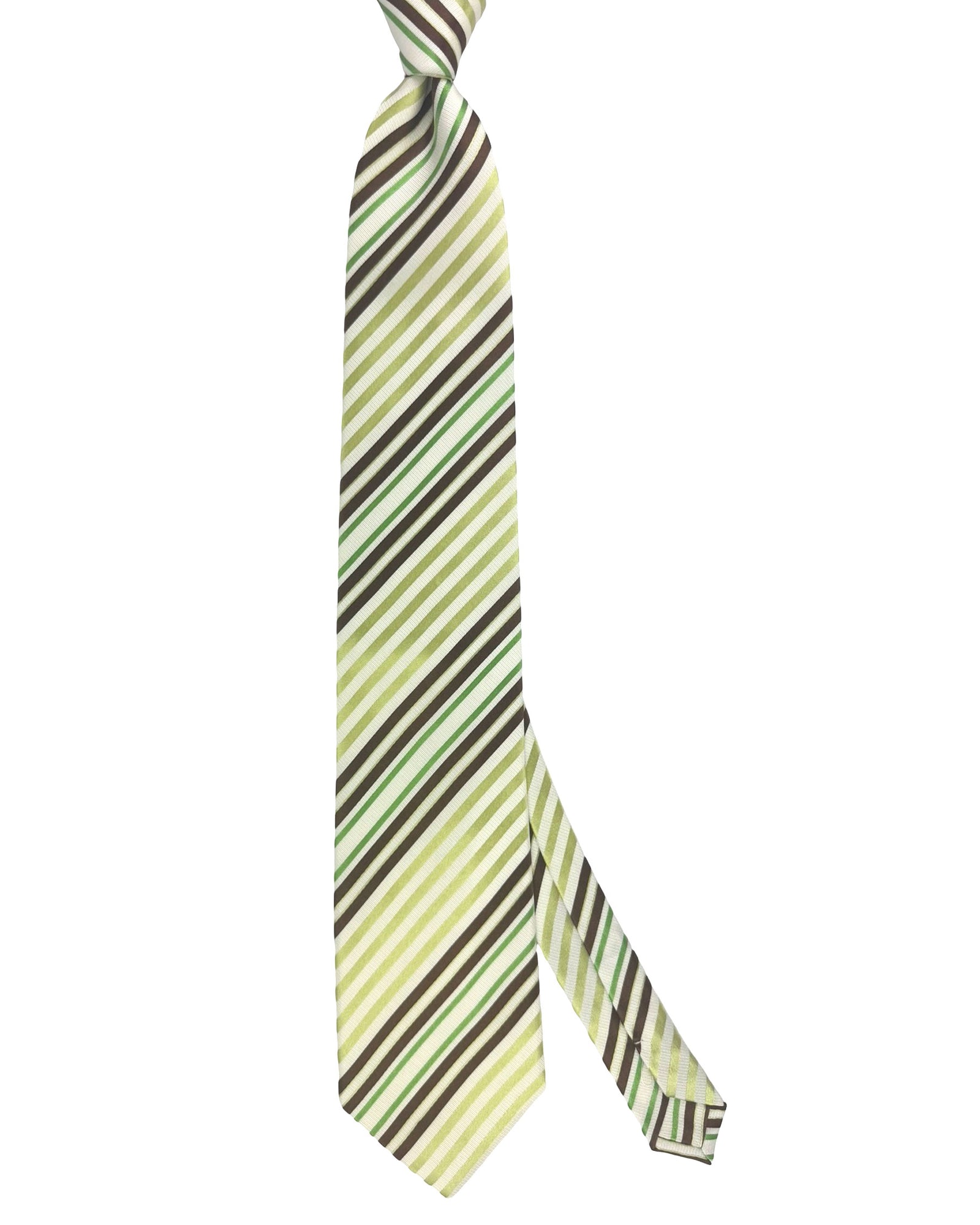 Valextra Silk Tie White Green Stripes Design - Wide Necktie