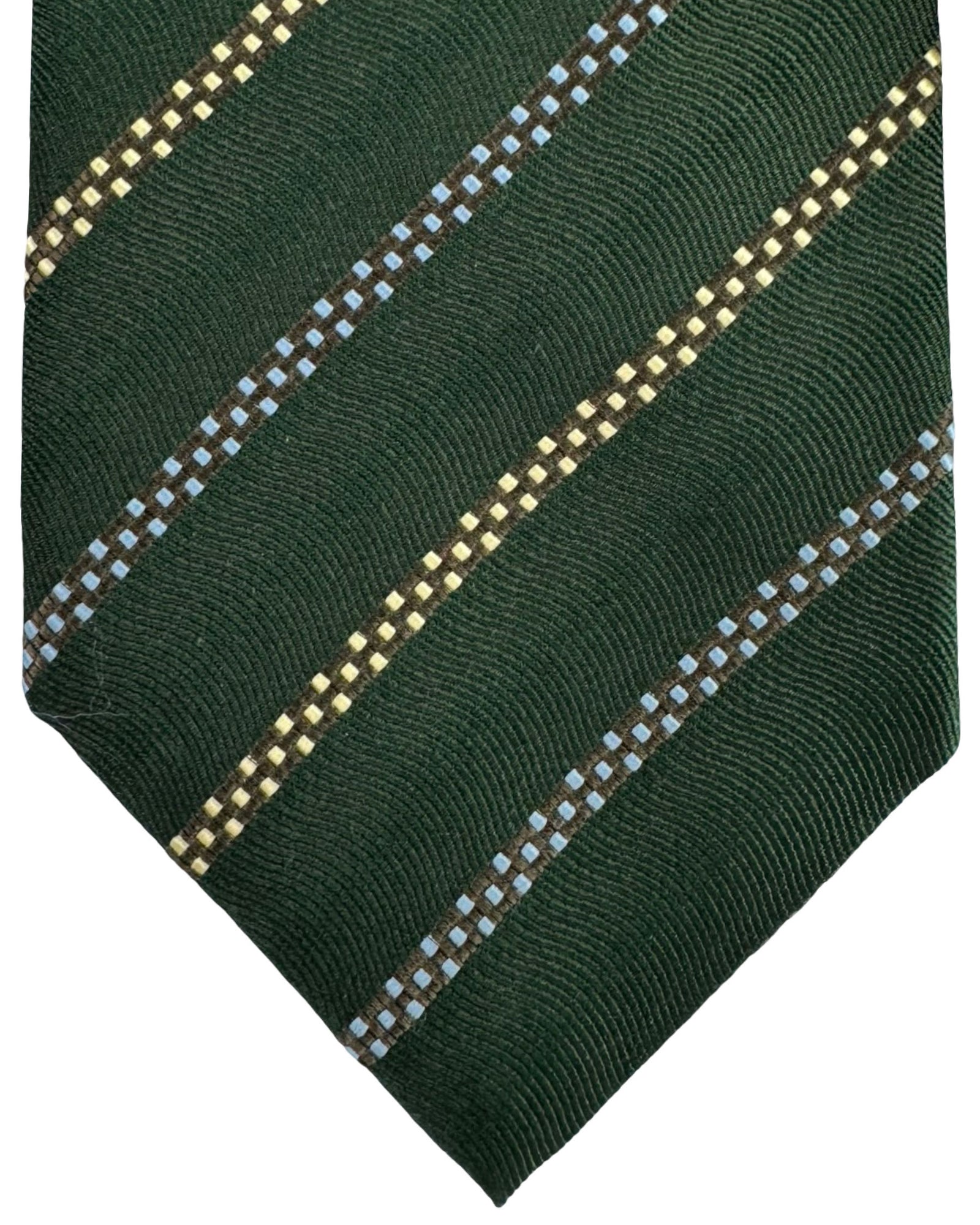 Valextra Tie Green Stripes - Jacquard Silk Wide Necktie