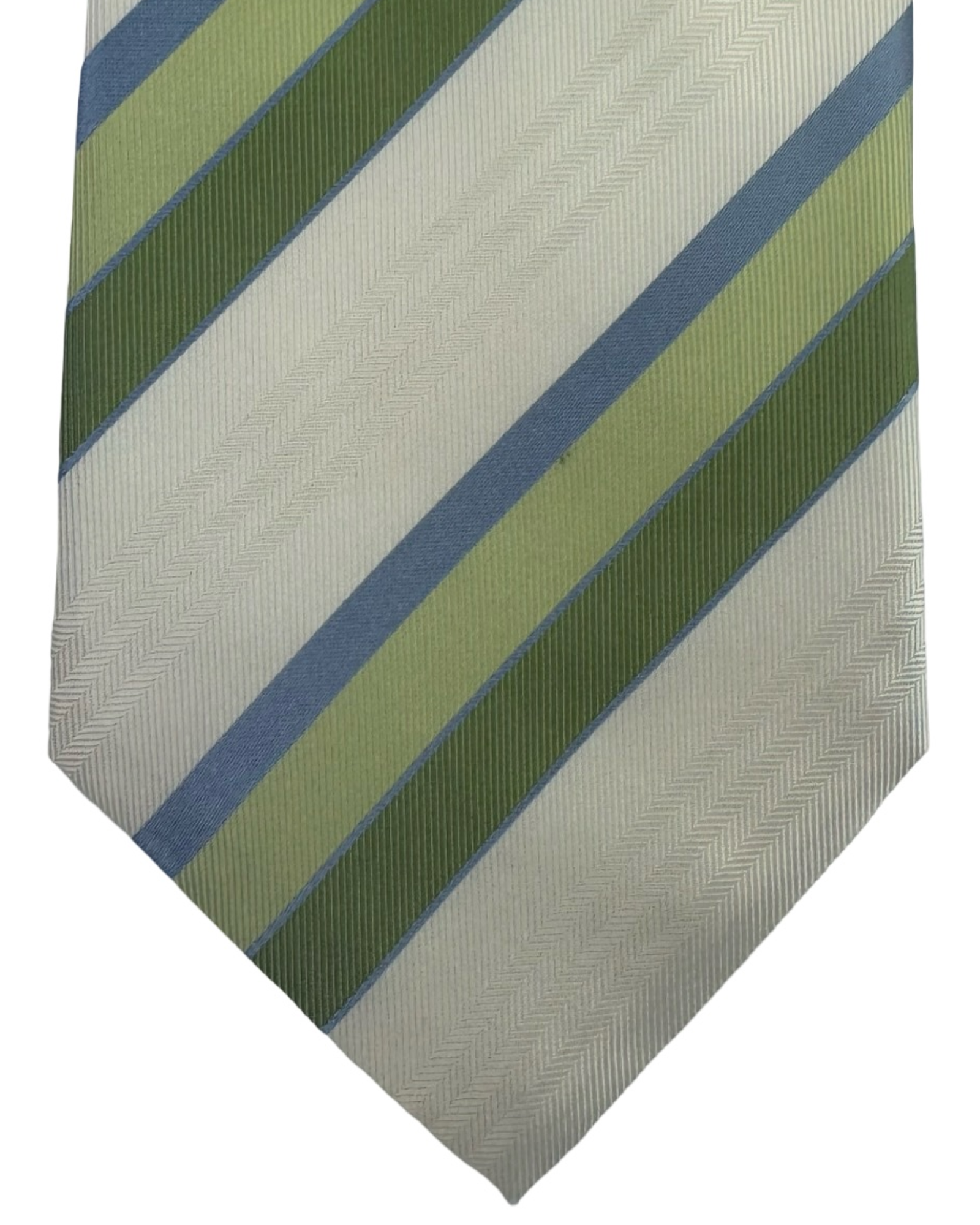 Valextra Silk Tie Green White Stripes Design - Wide Necktie