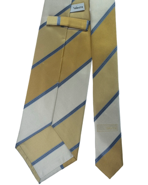 Valextra Silk Tie Yellow Orange White Stripes Design - Wide Necktie