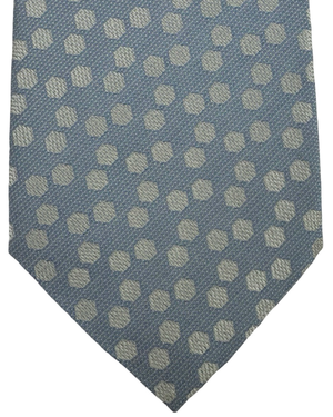 Valextra Silk Tie Blue Gray Silver Hexagon Design - Wide Necktie