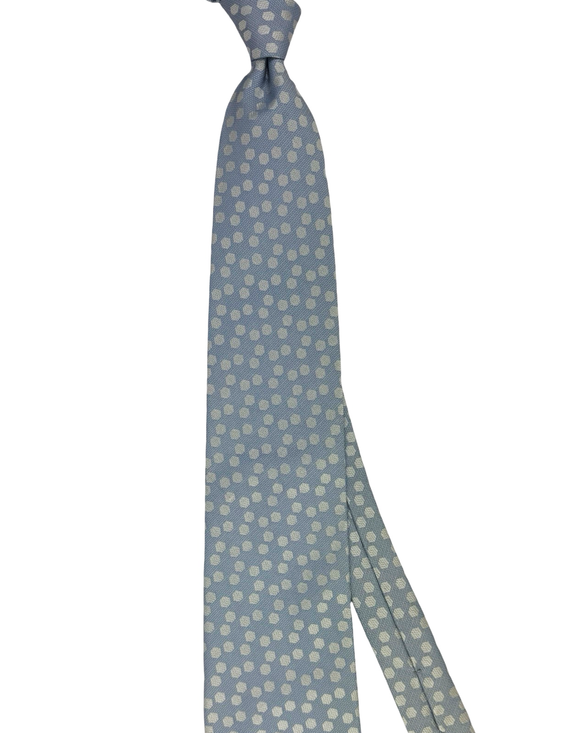 Valextra Silk Tie Blue Gray Silver Hexagon Design - Wide Necktie