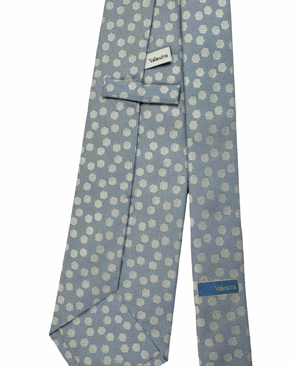 Valextra Silk Tie Blue Gray Silver Hexagon Design - Wide Necktie