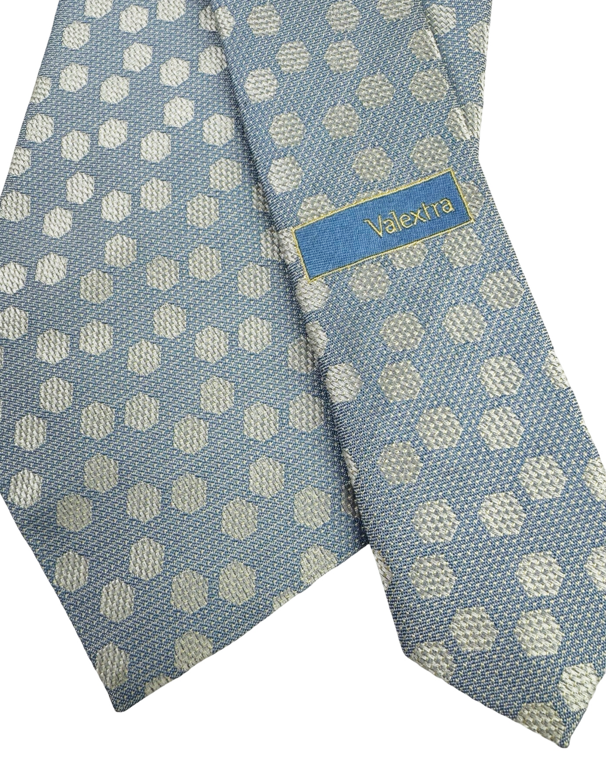 Valextra Silk Tie Blue Gray Silver Hexagon Design - Wide Necktie